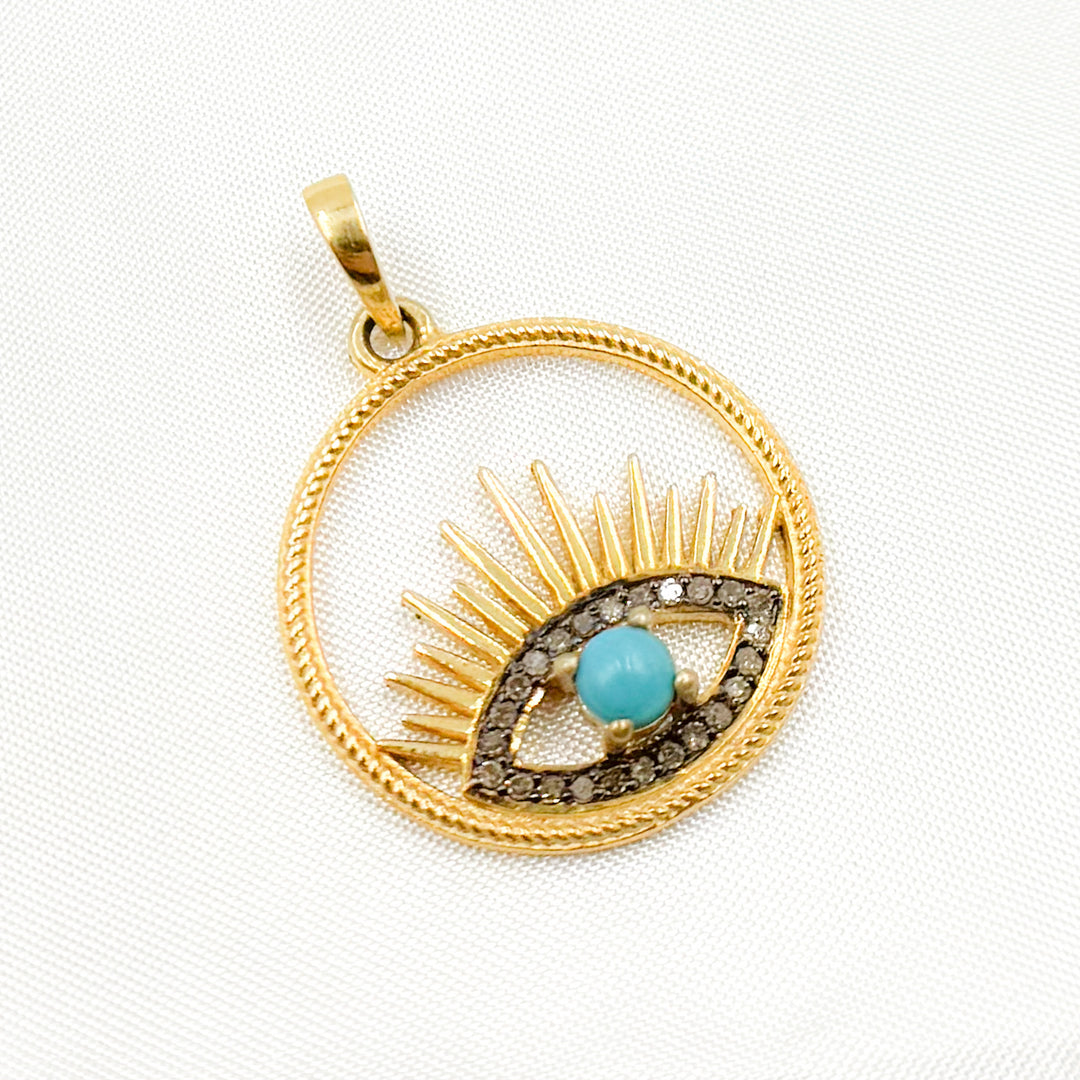 Diamond Sterling Silver Round Eye Pendant with Gemstones
