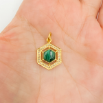 Load image into Gallery viewer, GDP316. 14K Solid Gold Hexagon Shape Charm with Diamonds and Malachite or Emerald