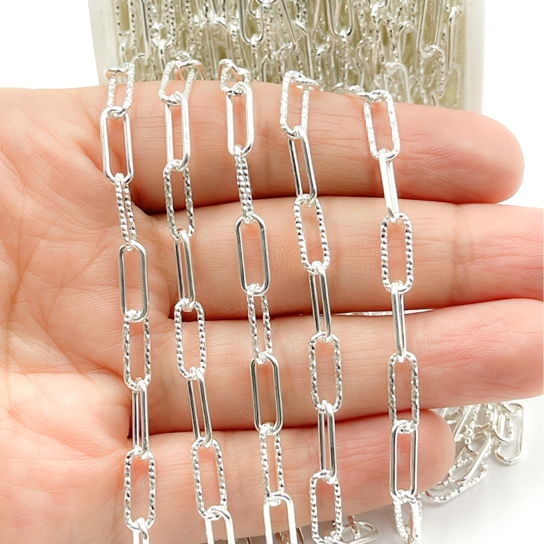 925 Sterling Silver Smooth & Diamond Cut Paperclip Chain. V32SS