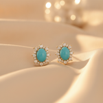Load image into Gallery viewer, CE96209TQ8X6. 14k Solid Gold Diamond and Turquoise Stud Earrings