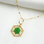 Load image into Gallery viewer, GDP316. 14K Solid Gold Hexagon Shape Charm with Diamonds and Malachite or Emerald