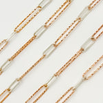 Load image into Gallery viewer, Rose Gold Plated & Silver Long & Short Smooth & Diamond Cut Link Chain
