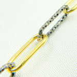 Load image into Gallery viewer, 925 Sterling Silver Black Rhodium &amp; Gold Plated Smooth &amp; Diamond Cut Paperclip Chain. V32GB
