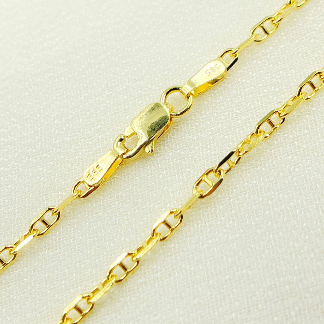 14K Solid Yellow Gold Diamond Cut Marina Link Chain