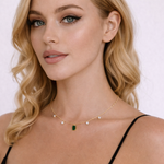 Load image into Gallery viewer, NFL72715EM. 14K Solid Gold Diamond and Emerald Necklace
