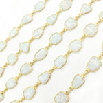 Load image into Gallery viewer, White Opal Oval Shape Bezel Gold Plated Wire Chains