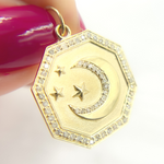 Load image into Gallery viewer, 14K Gold Diamond Octahedron Charm with Moon and Stars. GDP427