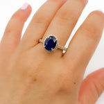 Load image into Gallery viewer, 14K Solid Gold Oval Blue Sapphire and Diamonds Fancy Ring