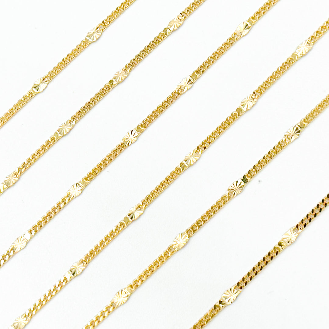 14k Gold Curb & Diamond Cut Marina Link Chain