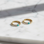 Load image into Gallery viewer, EHC56664. 14K Solid Gold Gemstone & Diamond & Hoop Earrings