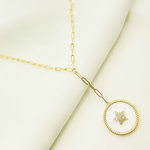 Load image into Gallery viewer, NFC71047MOP. 14K Solid Gold Paperclip Necklace with Mother of Pearl Charm