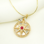 Load image into Gallery viewer, 14K Solid Gold Compass Circle Charm available in Mother of Pearl & Ruby. KG169