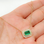 Load image into Gallery viewer, 14k Solid Gold Gemstone and Diamond Rectangle Necklace