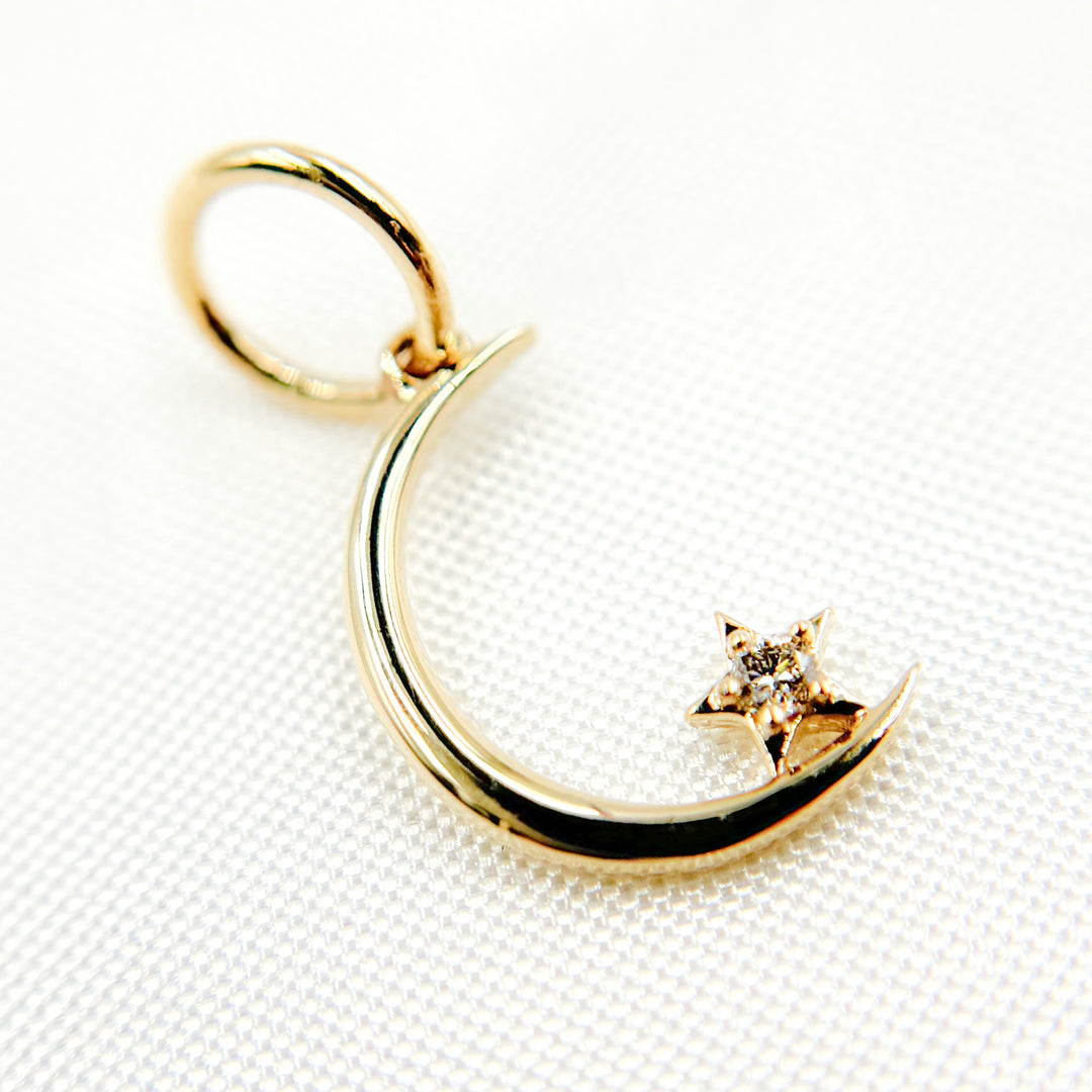 Shop Now Gold Moon & Star Charm with Gemstone