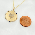 Load image into Gallery viewer, 14K Solid Gold Circle Charm with Heart in the Center in Diamond and Gemstones. GDP524