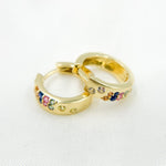 Load image into Gallery viewer, HP402696. 14K Solid Yellow Matte Gold Diamond and Multi Sapphire Hoop Earring