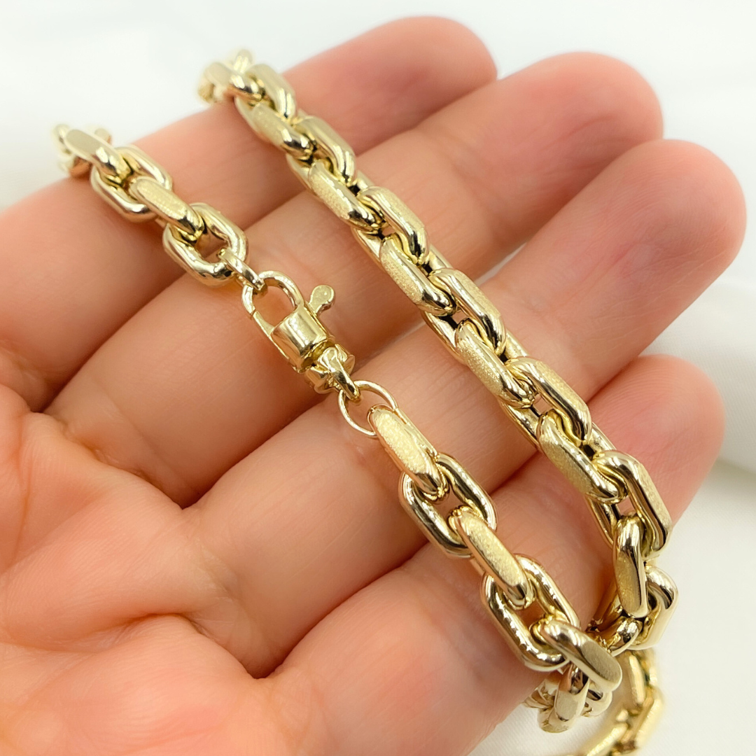 14K Yellow Hollow Gold Smooth and Textured Oval Link Necklace