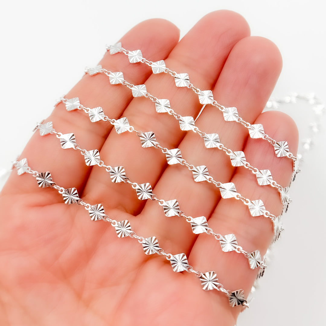 V72SS. Sterling Silver Hammered Diamond Link Chain
