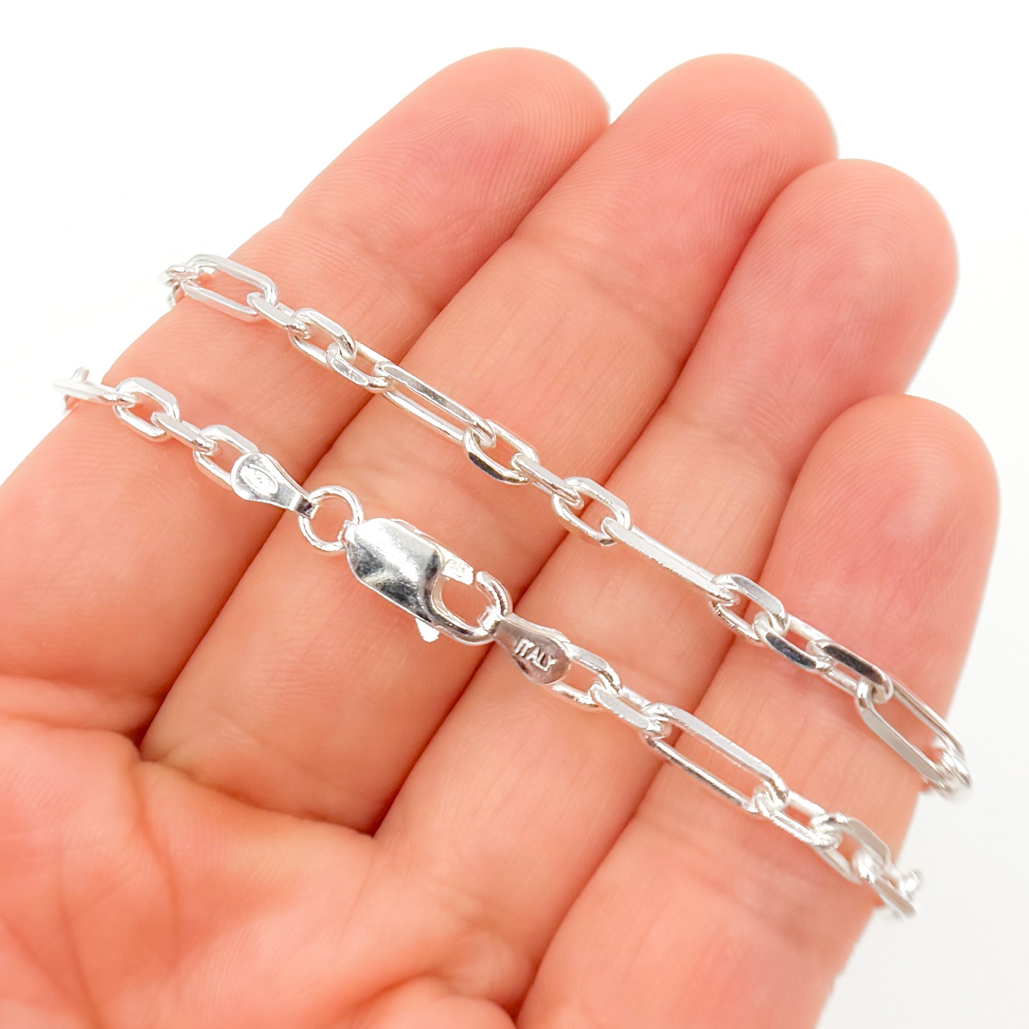 Sterling Silver Diamond Cut Long and Short Link Necklace