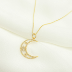 Load image into Gallery viewer, 14K Solid Gold with Diamonds Moon Shape Charm. GDP322