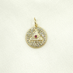 Load image into Gallery viewer, GDP359. 14K Solid Gold Charm Circle Pendant with Diamonds & Gemstone