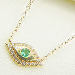 Load image into Gallery viewer, NFB71122EM. 14k Solid Gold Diamonds and Emerald Evil Eye Necklace