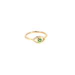 Load image into Gallery viewer, 14k Solid Gold Diamond and Emerald Eye Ring.