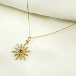 Load image into Gallery viewer, 14K Solid Gold Sun Pendant with Diamonds & Gemstone (Available in Ruby, Blue Sapphire). GDP360