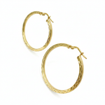 Load image into Gallery viewer, GER164. 14K Solid Gold Hollow Flat Diamond Cut Hoop