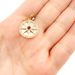 Load image into Gallery viewer, 14K Solid Gold Compass Circle Charm available in Mother of Pearl & Ruby. KG169