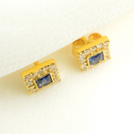 Load image into Gallery viewer, GDT14. 14K Gold, Diamonds and Blue Sapphire Square Earrings