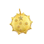 Load image into Gallery viewer, 14K Solid Gold with Diamonds Sun Shape Charm with Stars in the Center. GDP343