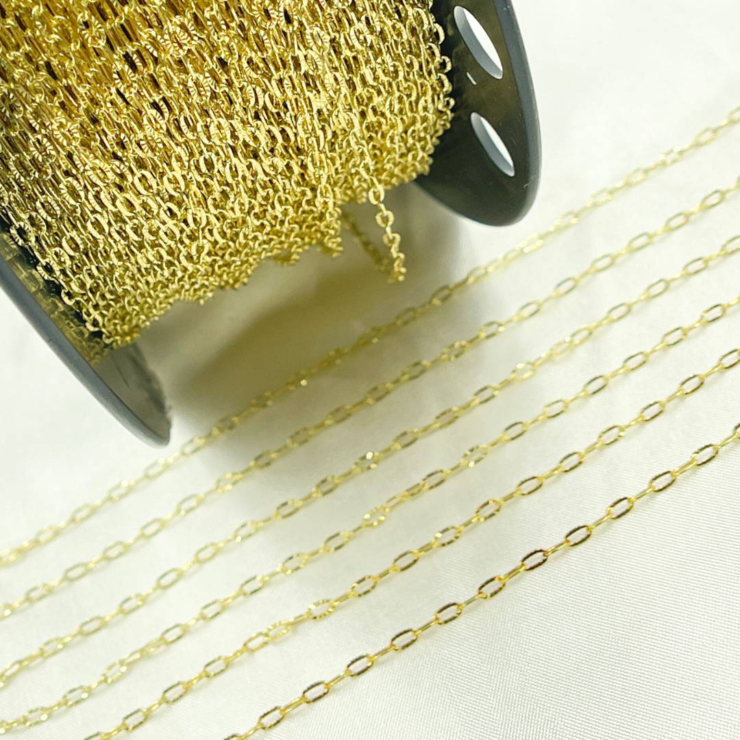 Z15GP. Gold Plated 925 Sterling Silver Cable Flat Diamond Cut Link Chain