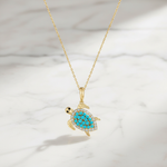 Load image into Gallery viewer, PFD33004TQ. 14K Solid Gold Diamond & Turquoise Turtle Pendant
