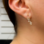 Load image into Gallery viewer, 14K Solid Yellow Gold and Diamonds LOVE Dangle Earrings