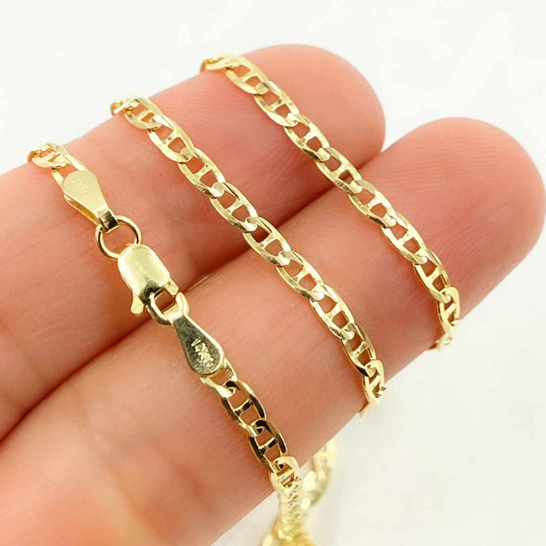 14k Solid Gold Flat Marina Link Chain