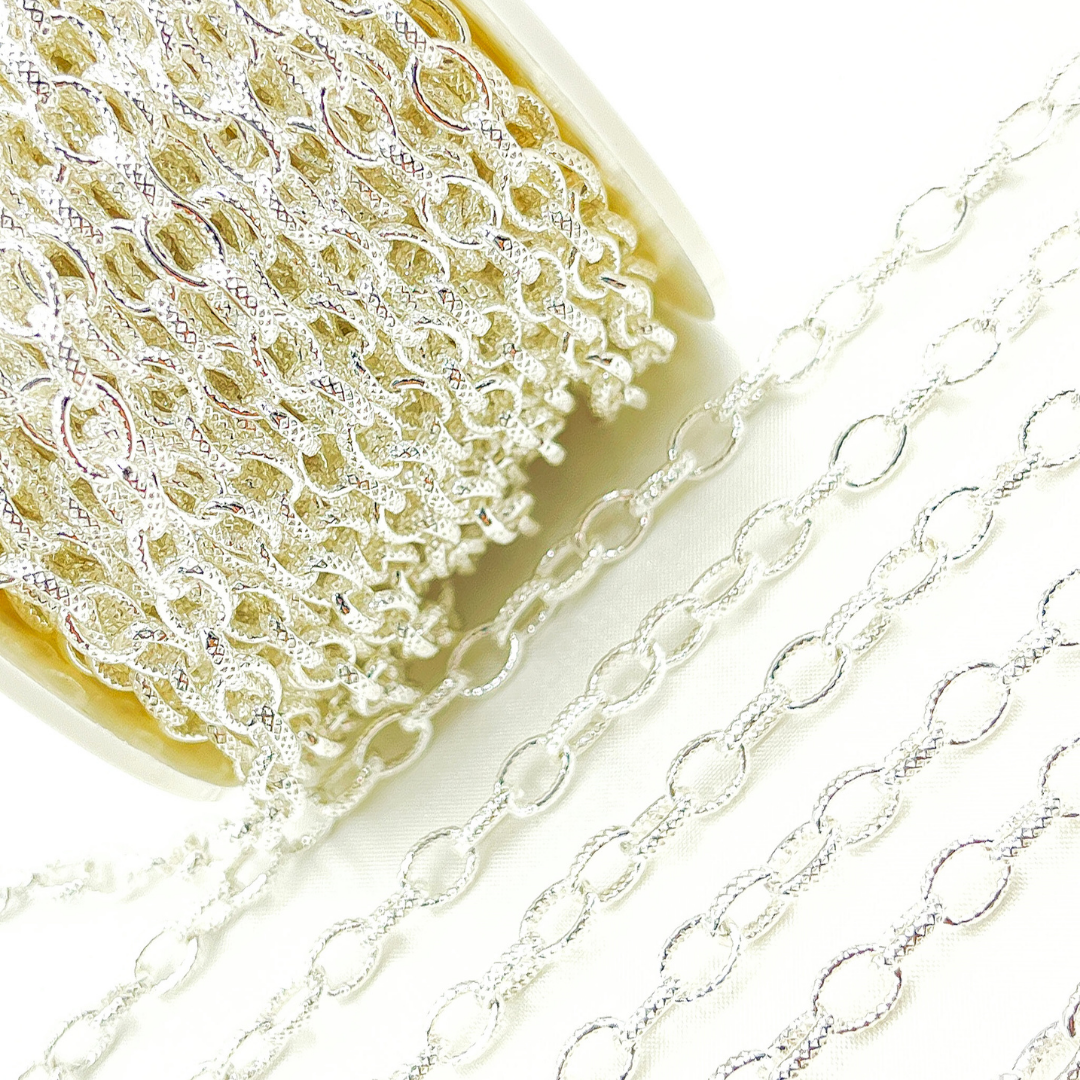 Silver Textured Oval Link Chain.