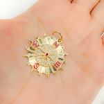 Load image into Gallery viewer, 14K Gold Circle Compass Charm with Diamonds and Stones. KG132