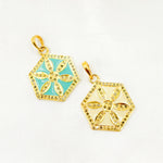 Load image into Gallery viewer, Diamond Sterling Silver Hexagon Flower Enamel Pendant