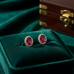 Load image into Gallery viewer, ER113641. 14k Solid Gold Diamond and Gemstone Oval Stud Earrings