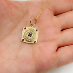 Load image into Gallery viewer, GDP385. 14K Solid Gold Square Charm with Circle in the Center in Diamond and Gemstones