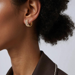 Load image into Gallery viewer, EHH57453. 14K Solid Yellow Gold Diamond Baguette Huggie Hoop Earring