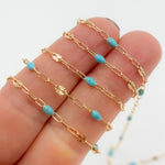 Load image into Gallery viewer, V295TURGF. 14K Gold Filled Turquoise Color Enamel with Paperclip and Diamond Cut Marina Links