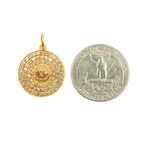 Load image into Gallery viewer, 14K Solid Gold Circle Evil Eye Pendant Charm with Diamonds. GDP340