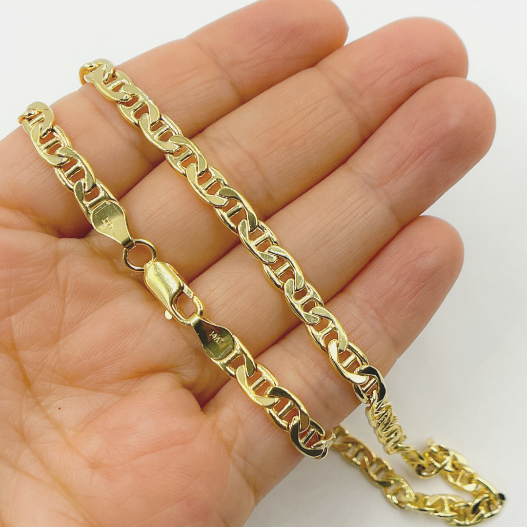 14K Solid Gold Flat Marina Link Chain