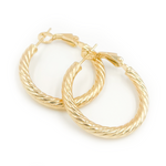 Load image into Gallery viewer, Gold Fancy Ribbed Hollow Hoop Earrings