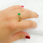 Load image into Gallery viewer, 14K Solid Yellow Gold Diamond and Emerald Double Line Drop Ring.