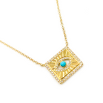 Load image into Gallery viewer, Solid Gold Diamond and Turquoise Evil Eye Necklace
