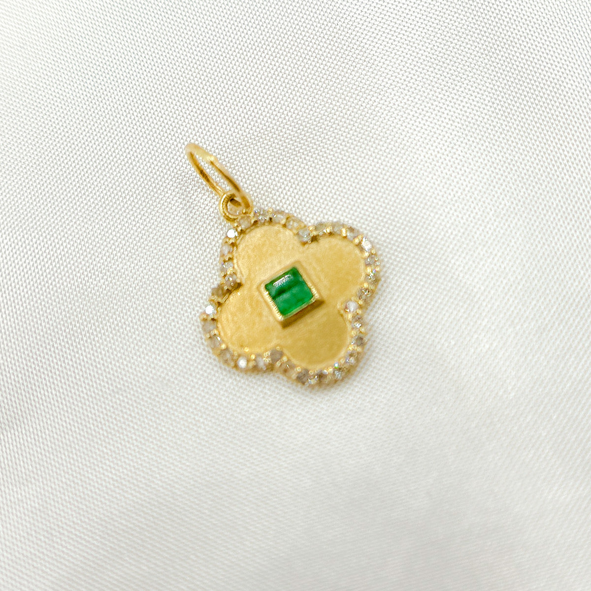 GDP648.14k Solid Gold Diamond and Emerald Clover Charm