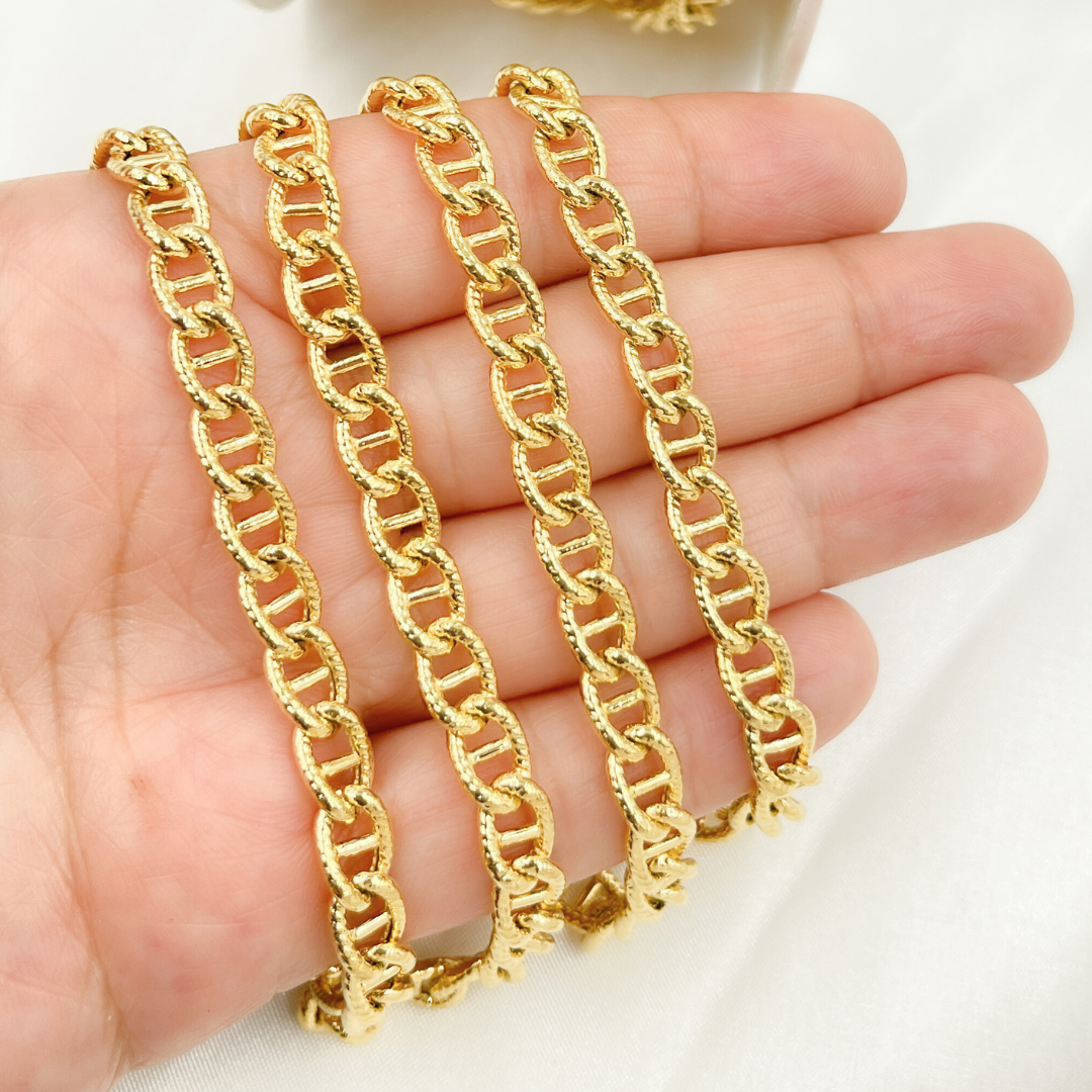 V47GP. Gold Plated 925 Sterling Silver Textured Curb Marina Chain